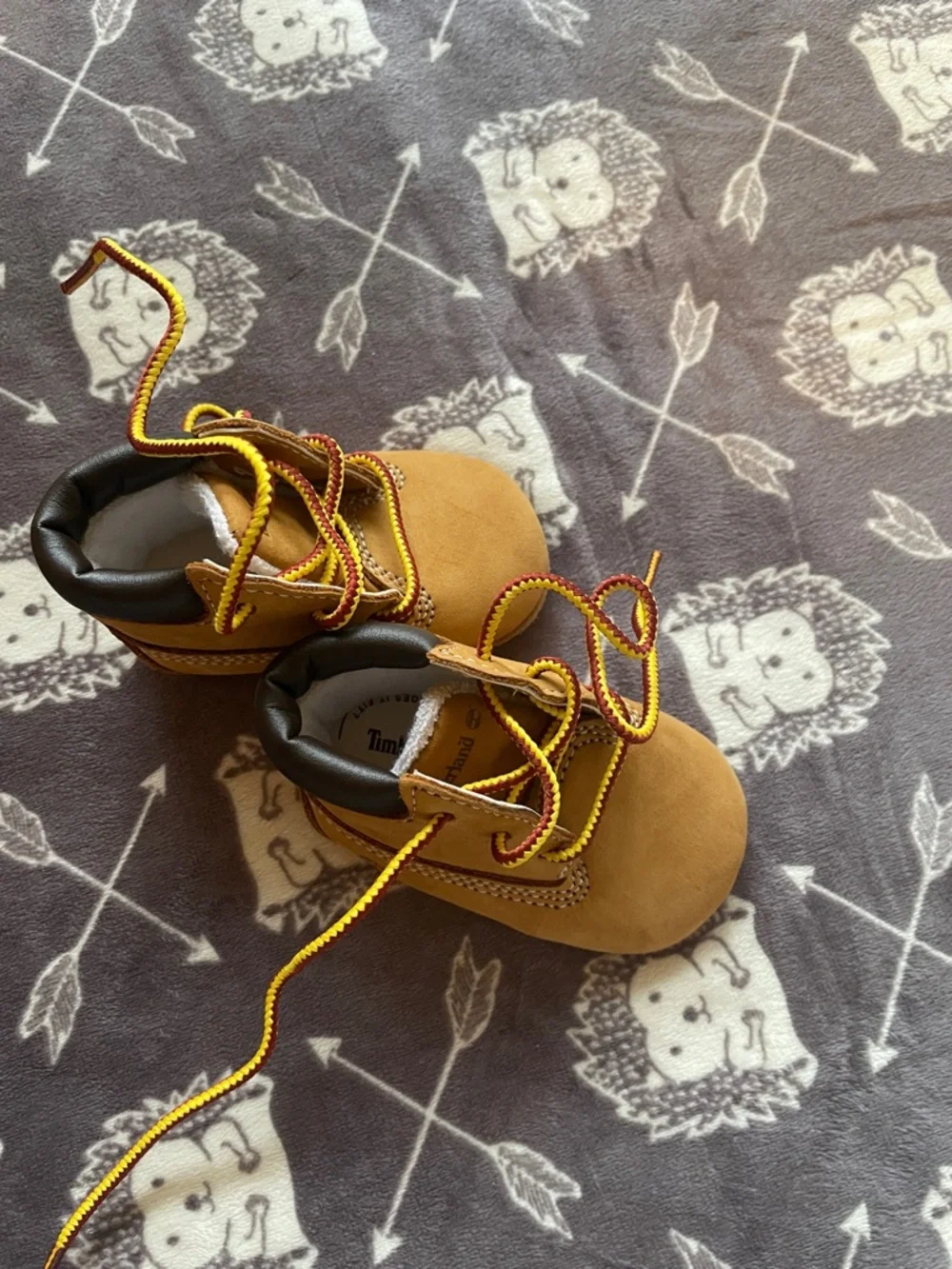 Timberland Baby Wheat Nubuck Lace-Up Booties with Yellow & Brown Laces ***